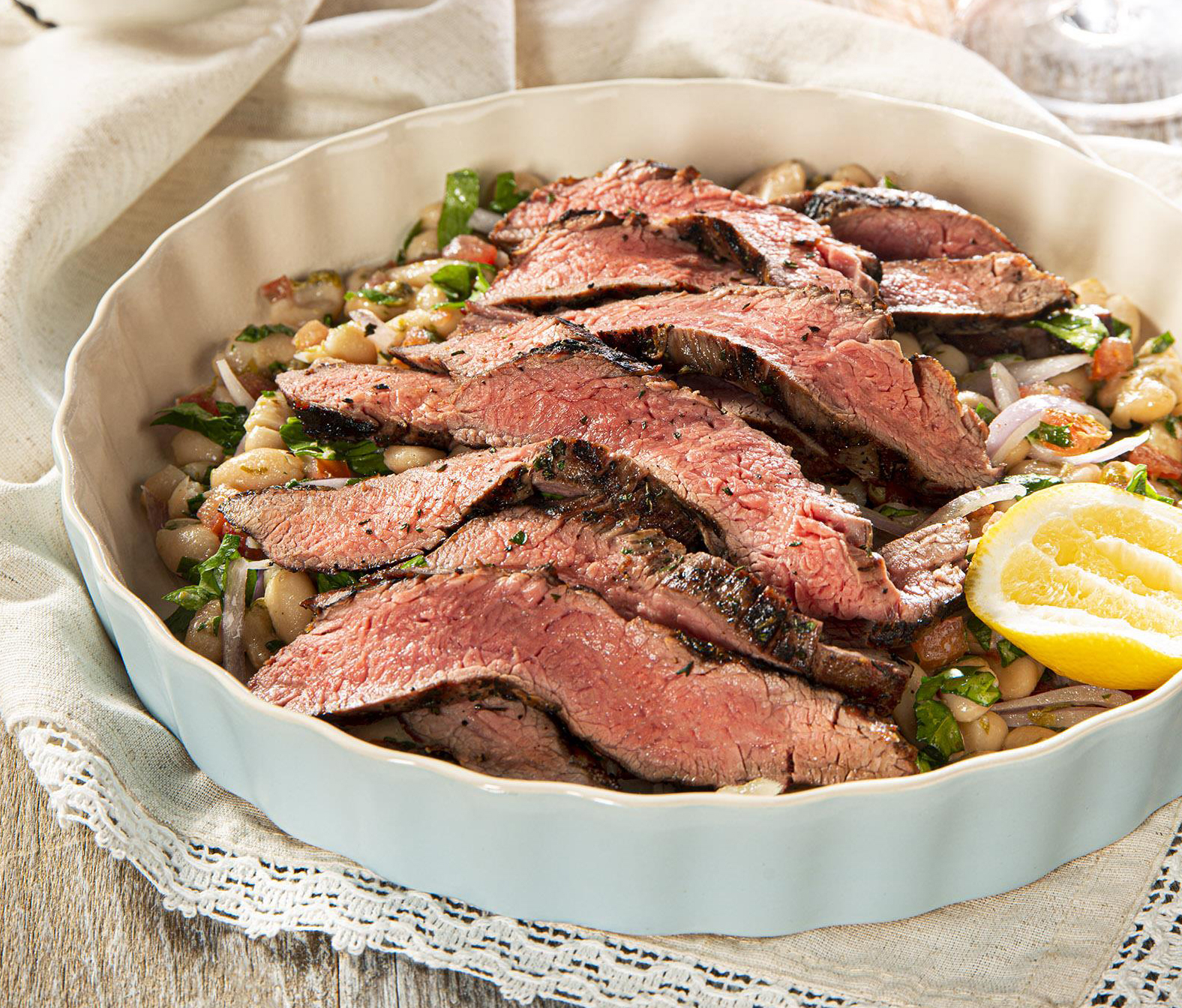 Grilled Rosemary Flank Steak With White Bean Salad 